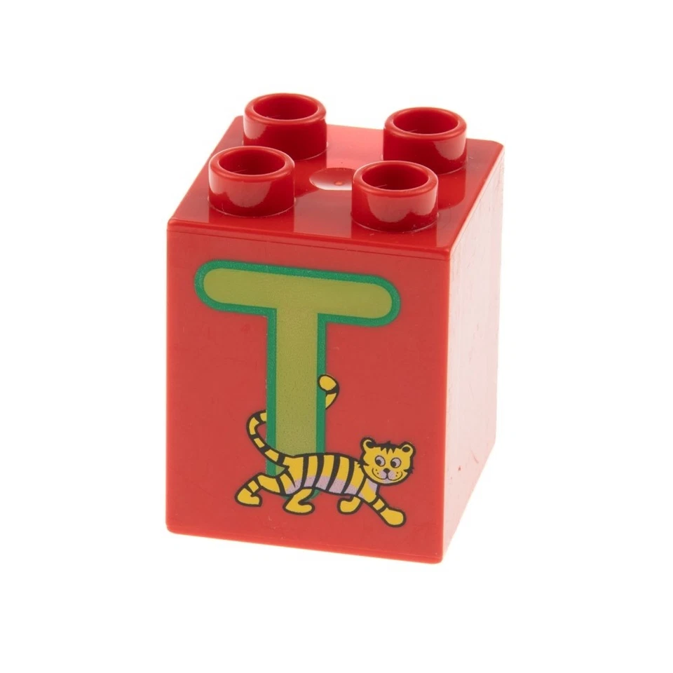 1x Lego Duplo Motiv Bau Stein 2x2x2 rot bedruckt Buchstabe T Tiger 31110pb062 - Bild 1 von 1