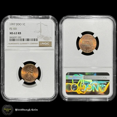 1997 1C Lincoln Memorial Cent DDO FS-101 Doubled Ear Variety NGC MS63 RB - Image 1 of 3