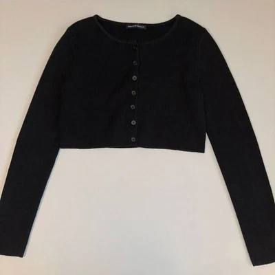 Brandy Melville Black Cropped Button Up Cardigan XS–S 100% Cotton Long Sleeve - Image 1 of 4