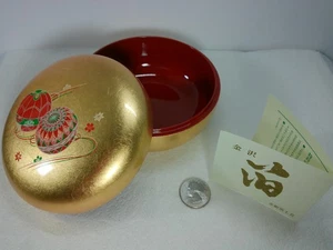 Vtg Gold Leaf Gilt Lacquered Asian Christmas Candy Trinket Jewelry Lid Bowl Box - Picture 1 of 20