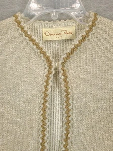 Oscar de la Renta Sweater Skirt Set Womens 6 Gold Trim Cardigan Knit Vintage Sty - Picture 1 of 18