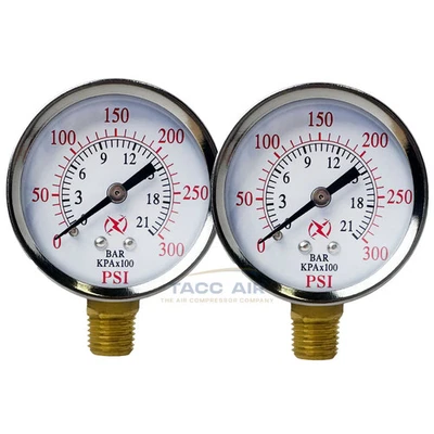 2 Pack 300 PSI Pressure Gauge Side Lower Mount 1/4" NPT 2" Air, Water, Oil, Gas - Image 1 of 4