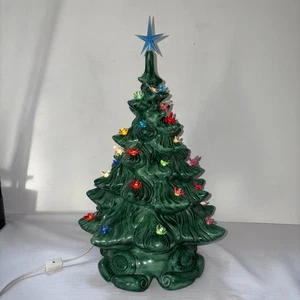 Vintage 1970er großer Keramik Weihnachtsbaum 19" hoch x 12" Spieluhr spielt NOEL - Bild 1 von 17