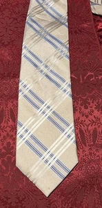 Black Brown 1826 Men's Beige Blue Plaid 100% Silk Neck Tie EUC - Picture 1 of 2