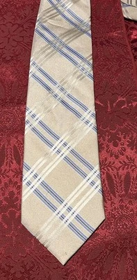 Black Brown 1826 Men's Beige Blue Plaid 100% Silk Neck Tie EUC - Image 1 of 2