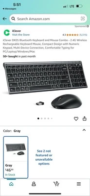 iClever DK05 Bluetooth Keyboard and Mouse Combo - 2.4G Wireless Gray 💥BRAND NEW - Image 1 of 4