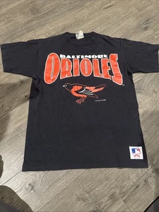 1990 MLB Nutmeg Made In USA Baltimore Orioles Black T-Shirt Size Med VTG - Picture 1 of 11