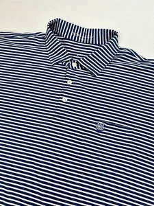 Camisa polo de golf B. Draddy para hombre grande azul a rayas logotipo elástico Pima - Imagen 1 de 6