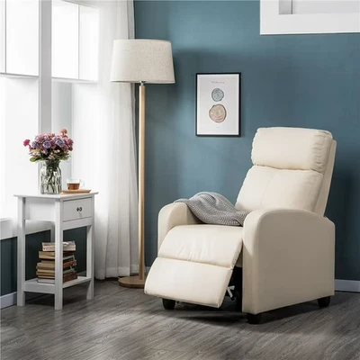 Silla reclinable de cuero moderno sofá reclinable individual asientos de cine en casa crema Foto 1 de 4