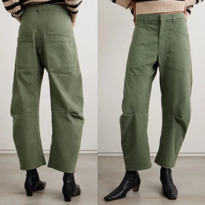 Calça Nili Lotan Shon camuflada verde sarja algodão cano perna cropped tamanho 4 - Imagem 1 de 4