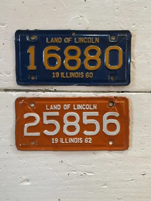 1960 1962 Illinois License Plates motorcycle Harley Triumph Vintage Man Cave Art - Image 1 of 2