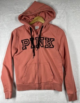 Victoria Secret 粉色全拉链连帽衫成人 - 青少年尺寸 X - 小号珊瑚色 — 第 1/4 张图片