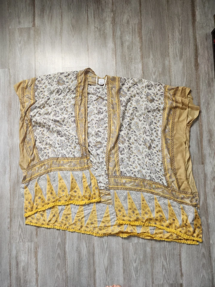 Cárdigan Sonoma Amarillo Gris Paisley Kimono Dobladillo Borla Delantero Abierto Ligero OS Foto 1 de 4