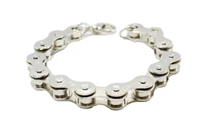 Nuevo Brazalete de Cadena de Bicicleta Motociclista Punk de Plata 8" de Largo para Hombre #B2117 - Imagen 1 de 4