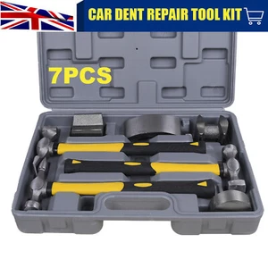 7PC CAR DENT AUTO BODY PANEL REPAIR TOOL KIT HANDLES BEATING DOLLIE HAMMERS SET - Picture 1 of 14