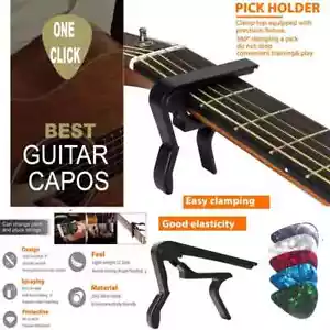 Guitar Capo for Acoustic and Electric Guitars 5 Picks Clip Quick-Change Clamp UK - Picture 1 of 7