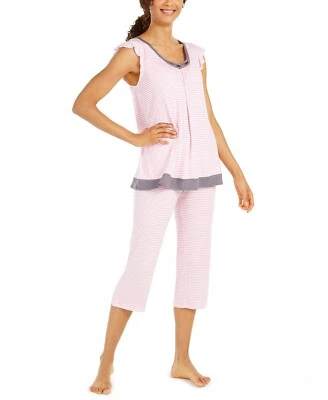 Conjunto de pijama de pantalones capri a rayas rosa Ellen Tracy para mujer Foto 1 de 3