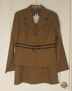 Sweet Suit Houndstooth 2pc Jacket & Skirt Set Sz 12 Black/Tan Pleated Women NWT! - Picture 1 of 5