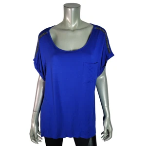Cato Top Plus Size 18/20W Beaded Pocket Tee Soft Scoop Neck Stretch Blue - Picture 1 of 6