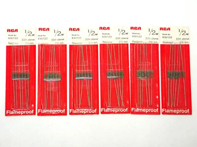 RCA 830122 RESISTOR 1/2W 220OHM FLAMEPROOF 2% METAL OXIDE LOT OF 6, 6 PCS/PK NOS - Image 1 of 4