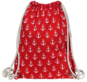 Cham Cham Gym Bag Rucksack Rot Maritim Anker Weiß Sportbeutel Turnbeutel Tasche - Bild 1 von 2