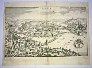 LUZERN SCHWEIZ 1638 MATHAEUS MERIAN GROSSE ANTIKE ANSICHT 17. JAHRHUNDERT - Bild 1 von 7