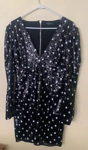 NASTY GAL COLLECTION DRESS BLACK / WHITE SEQUIN LONG SLEEVE US SIZE 10 - Picture 1 of 9