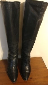 Modern Vintage KITTIE Women Winter black Real Leather tall boots 9.5 Knee High - Picture 1 of 11