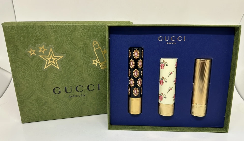 Juego de trío de lápices labiales GUCCI Rouge de Beauté, Lévres Voile & Mat mate ROJO DORADO 25 Foto 1 de 4