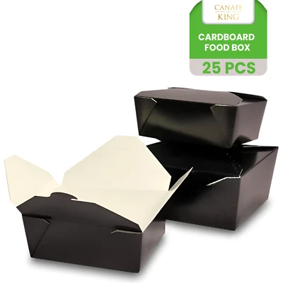 CANAPE KING Disposable Takeaway Boxes Biodegradable Cardboard Food Pasta Container Black