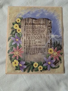 Vintage Ten Commandments Scripture Country Flower Rustic Wood Wall Art Plaque - Picture 1 of 9