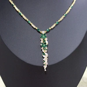 Josephine: 18k Gold-plate .925 Sterling lab-created Diamond and Emerald Necklace - Picture 1 of 7