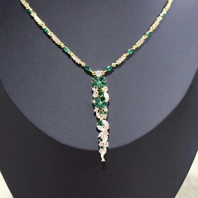 Josephine: 18k Gold-plate .925 Sterling lab-created Diamond and Emerald Necklace - Image 1 of 4