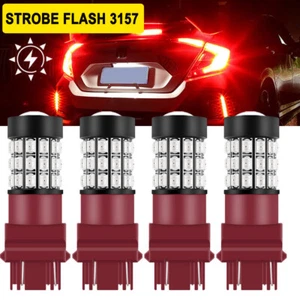 4X 3157 3057 Red Strobe LED Signal Brake Tail Light Bulbs Blink Flash For Chevy - Picture 1 of 12