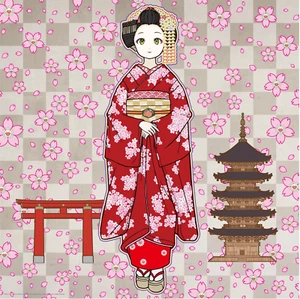 "Takashi Murakami" Maiko in Kyoto, Cherry Blossom on Red. Ltd edition, signed. - Picture 1 of 1