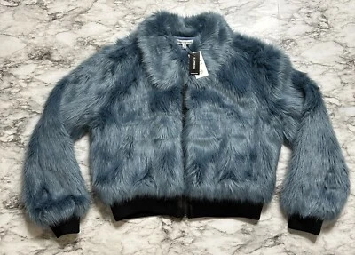 Jaqueta Bombardeiro Feminina EXPRESS X Negin Mirsalehi Tamanho M Azul Pele Sintética Zíper NOVA - Imagem 1 de 4