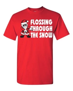 Flossing Through the Snow Christmas Youth, Men's Ladies Long Sleeve T- Shirt 036 - Picture 1 of 35