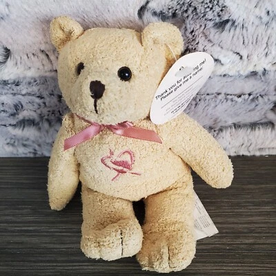 De colección 2001 Avon Flame Foundation Oso de Peluche Frijol Peluche Concienciación sobre el Cáncer de Mama 7" Foto 1 de 4