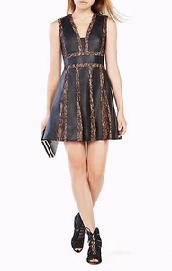 NUEVO VESTIDO BCBG MAXAZRIA NEGRO VAL CUERO SINTÉTICO BLOQUEADO RPY67J27/M923A TALLA 0 - Imagen 1 de 3