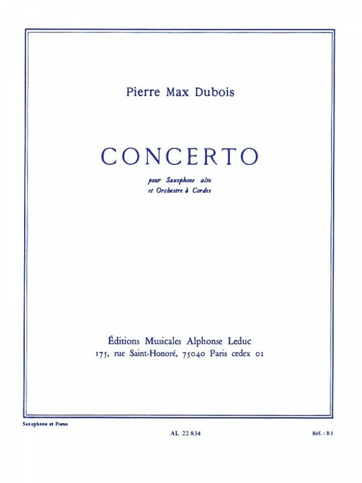 Concerto for Alto Sax and Piano Accompaniment Leduc Book NEW 048182023 - Image 1 of 1