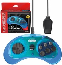 Retro-Bit Official Sega Genesis Controller 6-Button Arcade Pad - Clear Blue