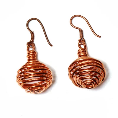 Pure Copper Wire Wrapped Handmade Drop Dangle Earrings Jewelry 1.65" GE-04 - Image 1 of 4