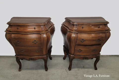 Pair of French Country Louis XV Brown Bombay Bombe Nightstands Made in Italy Cover