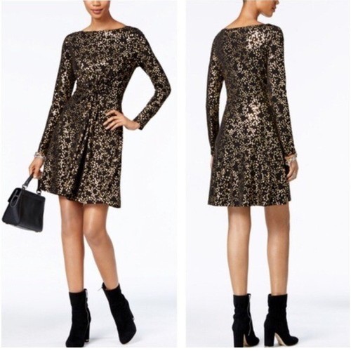 Abito Michael Kors nero e oro stampa stelle metallizzate taglia S