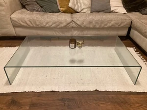 glass coffee table vintage curved glass coffee table. 1970’s, Italian, retro. - Picture 1 of 4