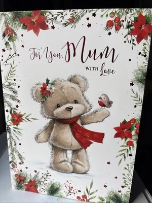 For MUM With Love At CHRISTMAS Card - Cute Bear - Extra Large Simon Elvin