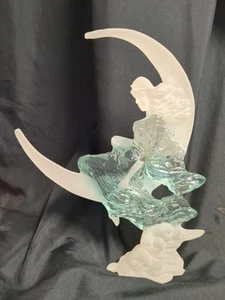 Woman on moon sculpture aqua, clear & white resin 10" h - Picture 1 of 9