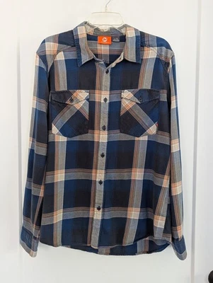 Merrell Mens Large  Blue Orange Plaid LS Button Up Shirt Flannel Outdoors - Image 1 of 4