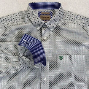 Ariat Shirt Mens XL White Geometric WF Flynt Fitted Wrinkle Free Long Sleeve - Picture 1 of 10