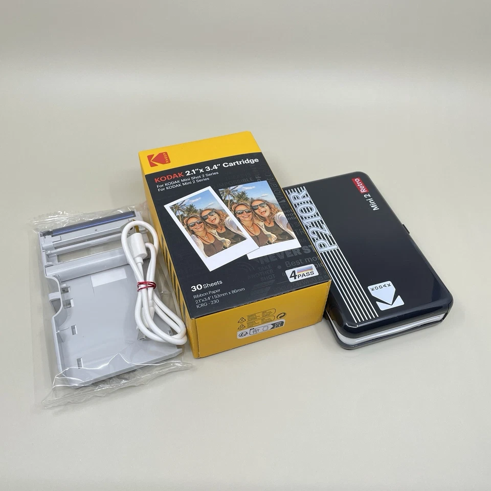 Kodak Mini 2 Retro 4Pass Portable Photo Printer 2.1x3.4in P210R - Black - Image 1 of 1